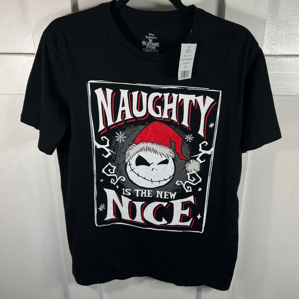 Disney Nightmare Before Christmas Jack Skellington Naughty Nice Black Shirt S